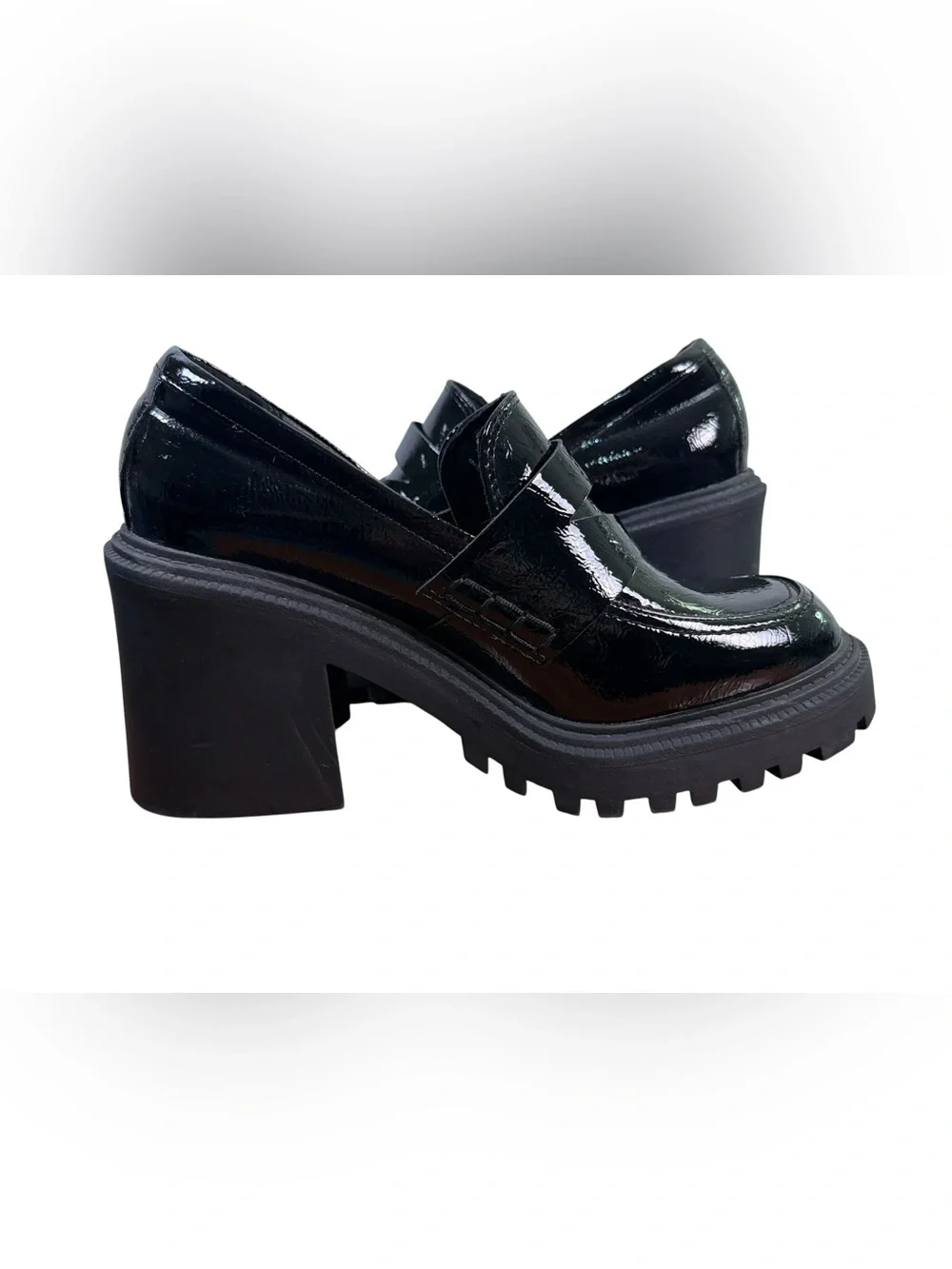 A New Day Black Patent Platform Loafers Size 9 Chunky Lug Sole Block Heel
